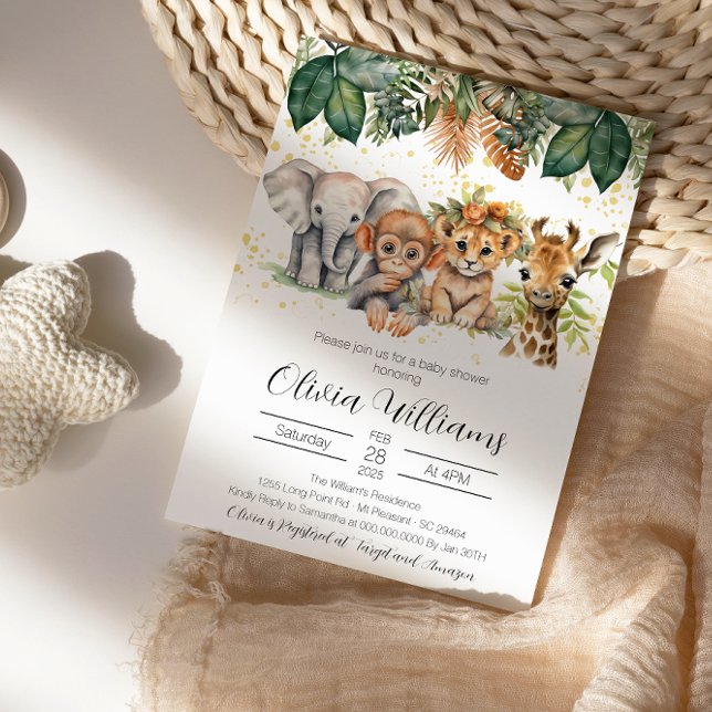 Jungle Safari Animal Elegant Baby Shower Invitation (Creator Uploaded)