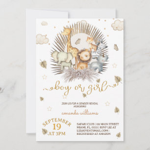 Jungle Safari Animal Gender Reveal  Invitation