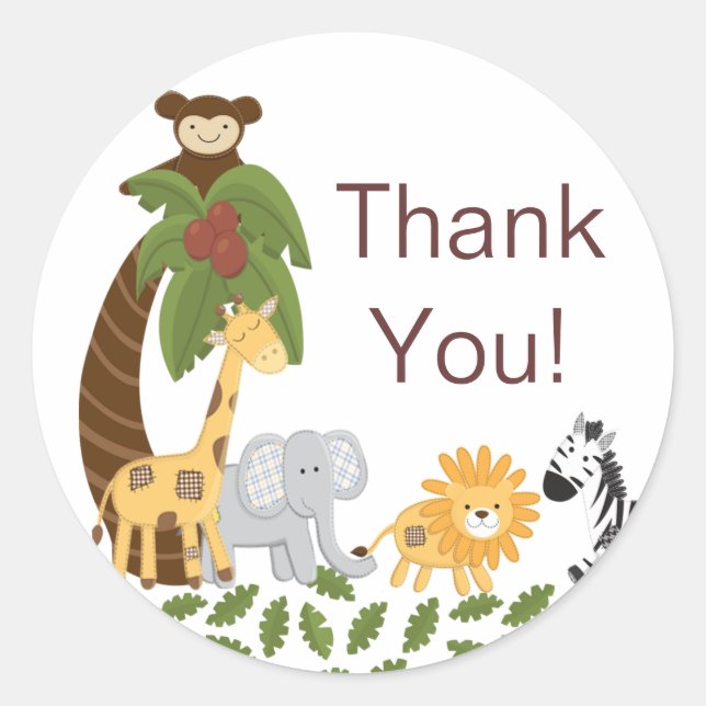 Jungle Safari Animal Neutral Baby Shower Classic Round Sticker (Front)