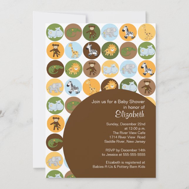Jungle Safari Animal Neutral Baby Shower Invitation (Front)