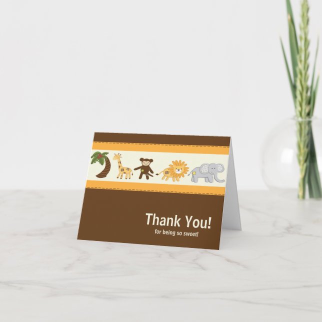 Jungle Safari Animal Neutral Baby Shower Thank You Card (Front)