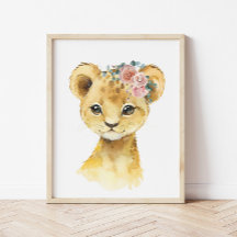 Jungle Safari Animal Nursery Art, Watercolor Lion
