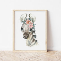 Jungle Safari Animal Nursery Art, Watercolor Zebra