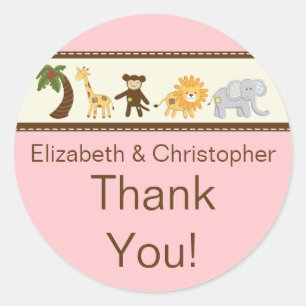 Jungle Safari Animal Pink Girl Baby Shower Classic Round Sticker