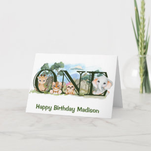 Jungle Safari Animals 1st First Birthday One Card