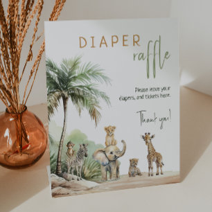 Jungle Safari Animals Baby Shower Diaper Raffle Pedestal Sign