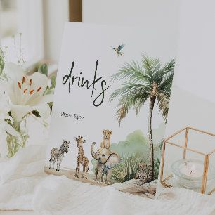 Jungle Safari Animals Baby Shower Drinks Pedestal Sign