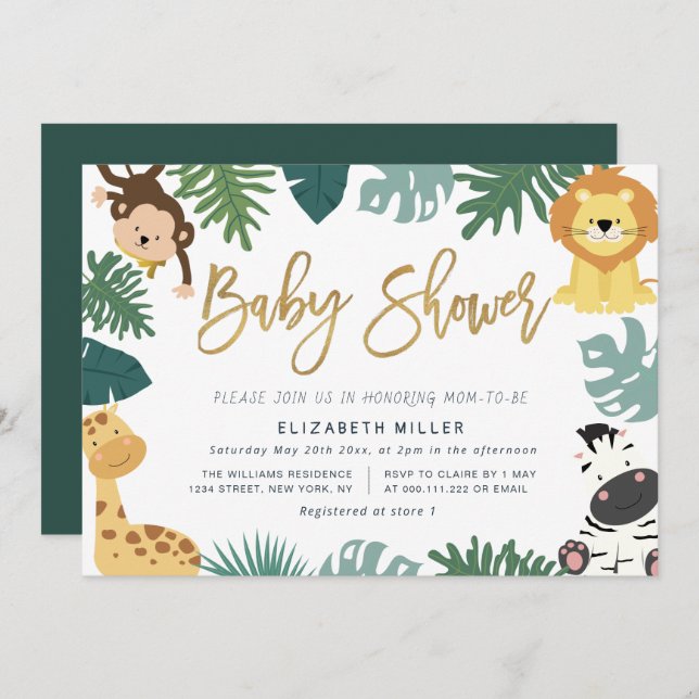 jungle safari animals baby shower invitation (Front/Back)