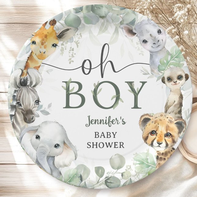 Jungle Safari Animals Baby Shower Oh Boy Paper Plate (Creator Uploaded)