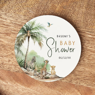 Jungle Safari Animals Baby Shower Round Paper Coaster