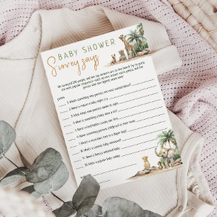 Jungle Safari Animals Baby Shower Survey Says Card