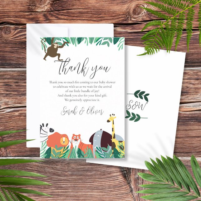 Jungle Safari Animals Baby Shower Thank You Card (Jungle Safari Animals Baby Shower Thank You Card)
