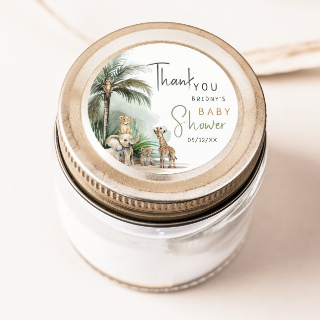 Jungle Safari Animals Baby Shower Thank You Favour Classic Round Sticker (Creator Uploaded)
