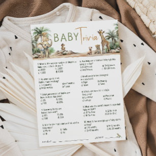 Jungle Safari Animals Baby Shower Trivia Card