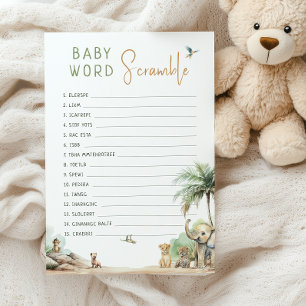 Jungle Safari Animals Baby Word Scramble Game Card