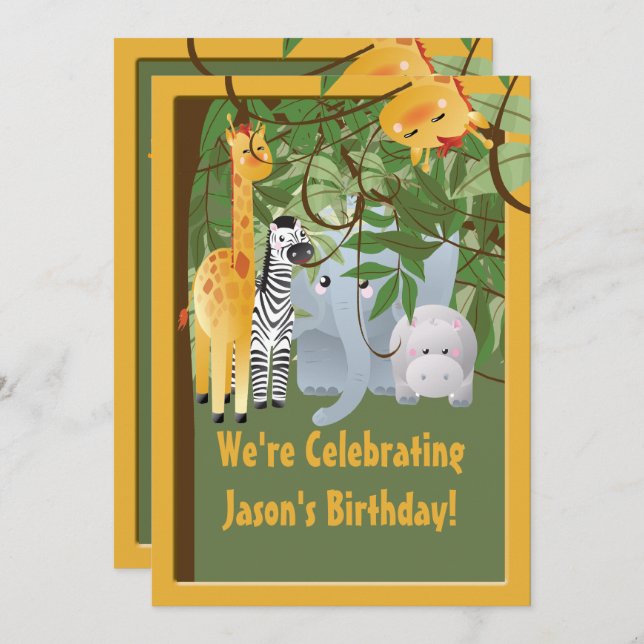Jungle Safari  Animals Birthday Party Custom Invitation (Front/Back)