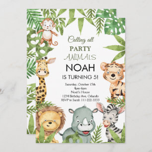 Jungle Safari Animals Birthday Party Invitation