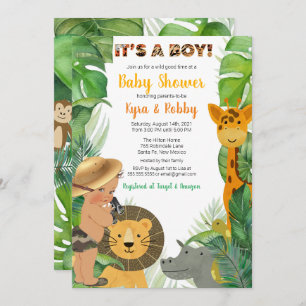 Jungle Safari Animals Boy Baby Shower Invitation