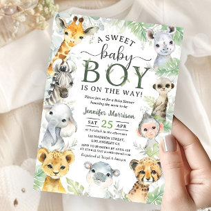 Jungle Safari Animals Boy Baby Shower Tropical Invitation