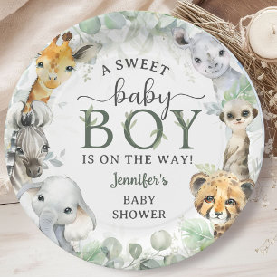 Jungle Safari Animals Boy Baby Shower Tropical Paper Plate