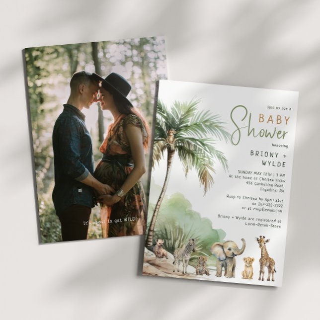 Jungle Safari Animals Couples Baby Shower Photo Invitation (Creator Uploaded)