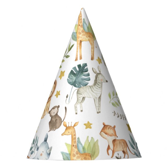 Jungle safari animals cute toddler birthday party hat (Front)