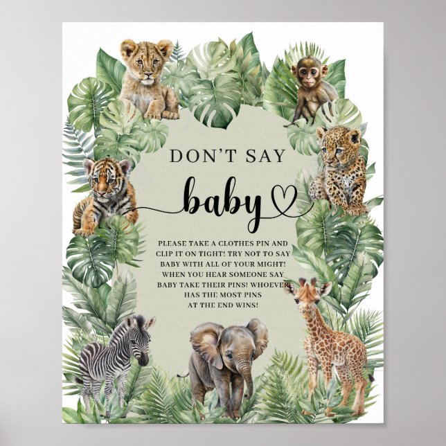 Jungle Safari Animals don't say baby game sign (Front)