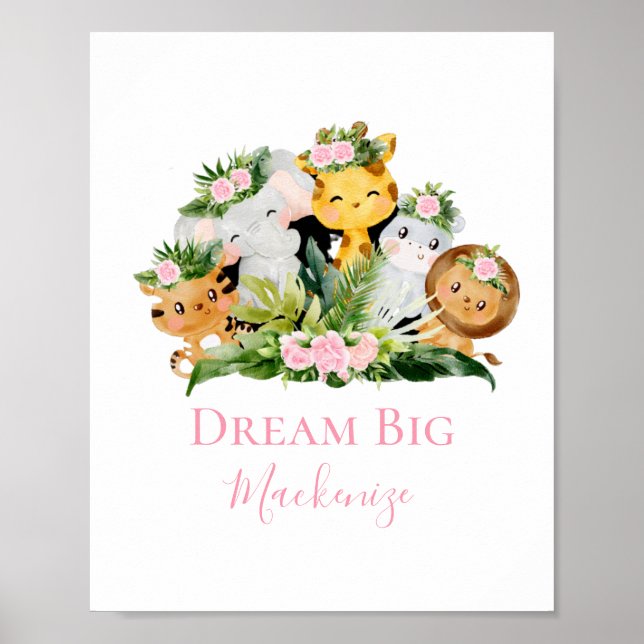 Jungle Safari Animals Dream Big Nursery Poster (Front)