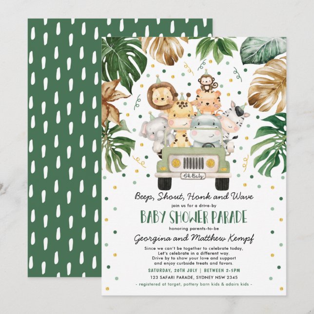 Jungle Safari Animals Drive Through Baby Shower Invitation (Front/Back)