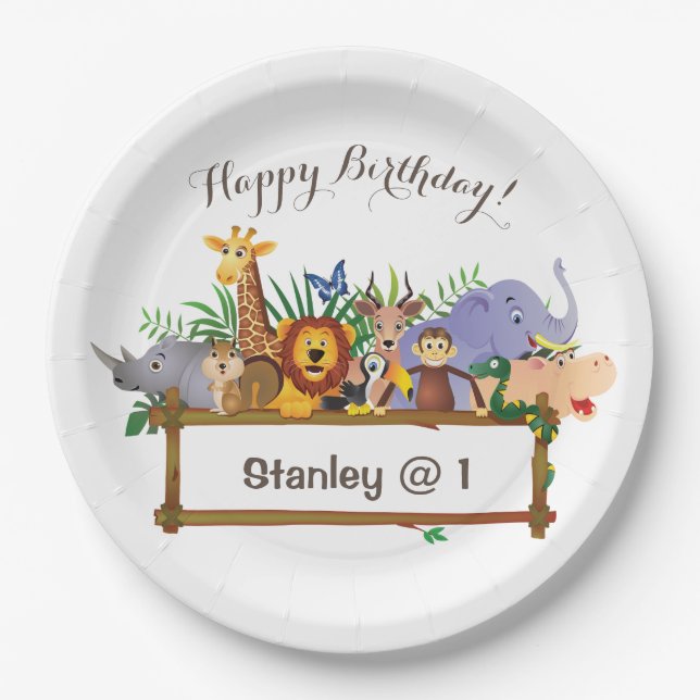 Jungle Safari Animals Forest Custom Birthday  Paper Plate (Front)