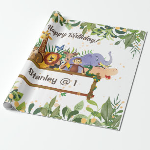 Jungle Safari Animals Forest Custom Birthday Wrapping Paper