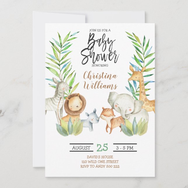 Jungle Safari Animals Gender Neutral Baby Shower Invitation (Front)