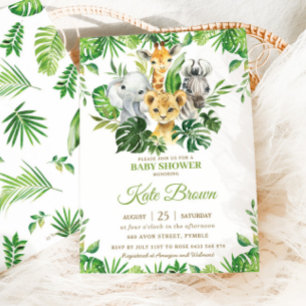 Jungle Safari Animals Greenery Boy Baby Shower In Invitation