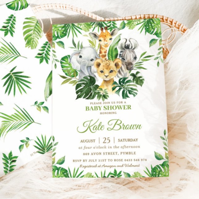 Jungle Safari Animals Greenery Boy Baby Shower  In Invitation (Creator Uploaded)