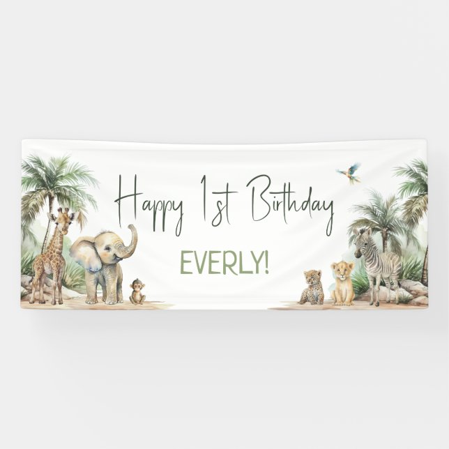 Jungle Safari Animals Happy Birthday Welcome Banner (Horizontal)