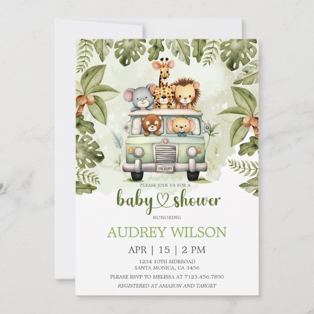 Jungle Safari Animals in Car Invitation (Front)