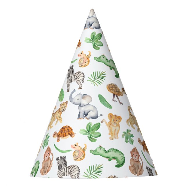 Jungle Safari Animals Kids Birthday Party Hat (Front)
