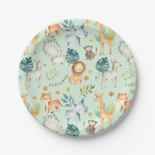 Jungle safari animals mint toddler birthday party paper plate