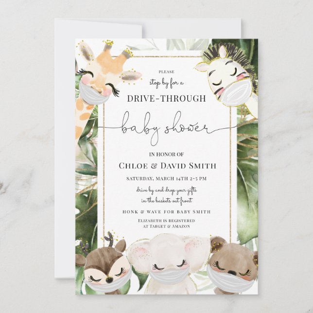 Jungle Safari Animals Neutral Drive By Baby Shower Invitation (Front)