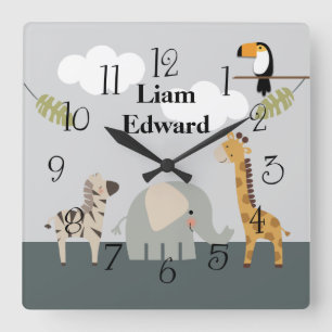 Jungle Safari Animals Nursery Wall Clock