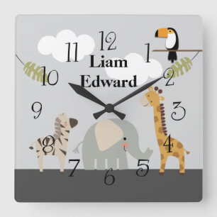 Jungle Safari Animals Nursery Wall Clock