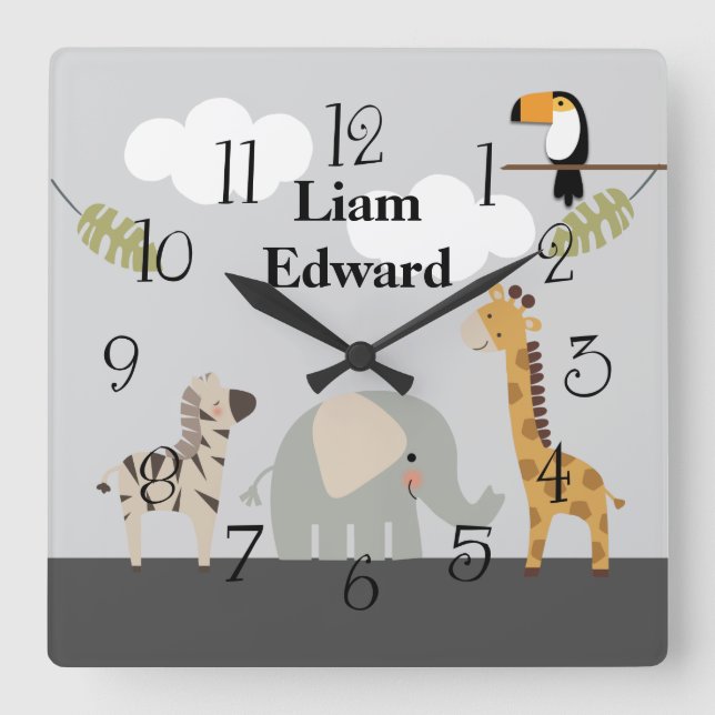  Jungle Safari Animals Nursery Wall Clock (Front)