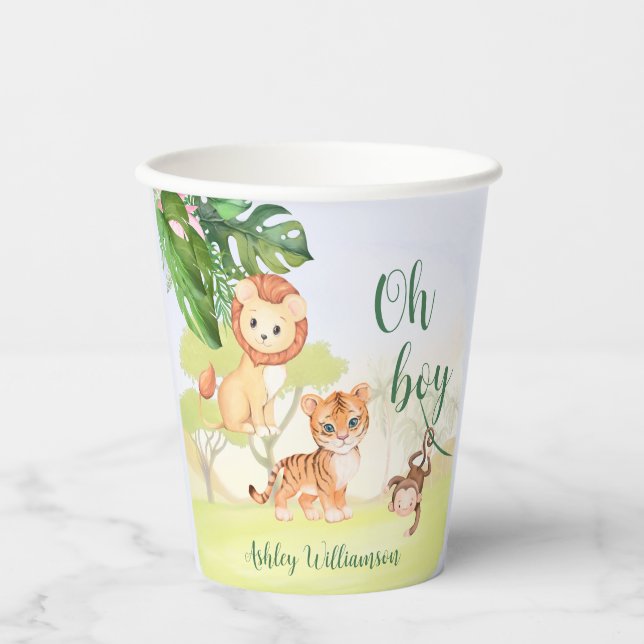 Jungle Safari Animals Oh Boy Baby Shower Paper Cups (Front)
