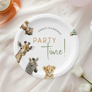 Jungle Safari Animals Party Time Kids Birthday Paper Plate