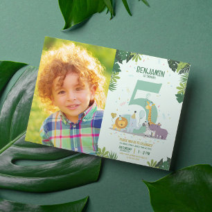 Jungle Safari Animals Photo Birthday Invitation