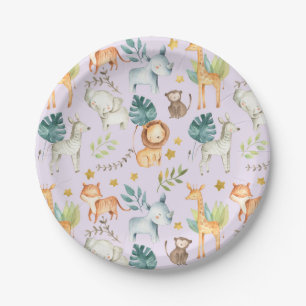 Jungle safari animals purple Girl 2nd birthday Paper Plate