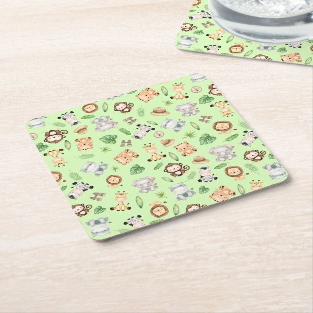 Jungle Safari Animals Square Paper Coaster (Angled)