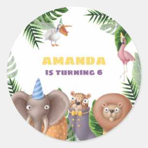 Jungle Safari Animals Thank You Birthday Favour Classic Round Sticker