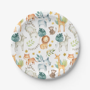 Jungle safari animals toddler birthday party paper plate