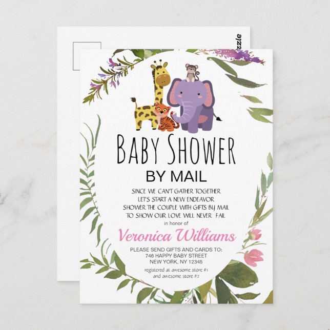 Jungle Safari Animals Tropical Baby Shower By Mail Postcard (Front/Back)